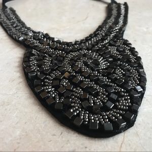 Black Beaded Bib Necklace